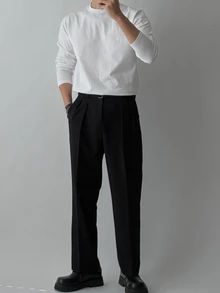 DAZY Spring/Autumn White Crew Neck Long Sleeve Commuter Men's T-Shirt - White - View 5