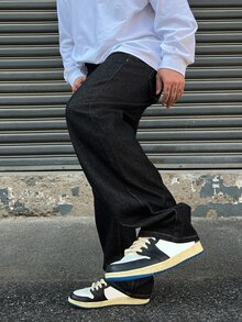DAZY Spring/Autumn Regular Waist Black Original Color Straight Fit Long Cuffable Commuter Men's Jeans - Black - View 6