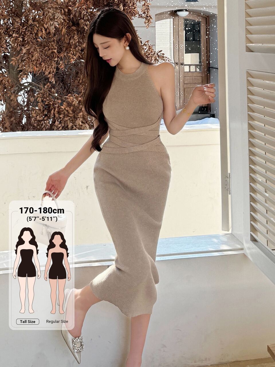 Women's Fitted Elegant Long Vest Sweater Dress Fall