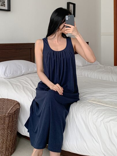 DAZY Women's Summer Minimalist Solid Color Knit Loungewear Dress, Suitable For Outdoor Wear
