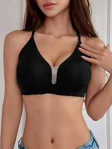 DAZY Halter Neck Backless Padded Push-Up Bra For Women Fall - Black - View 4