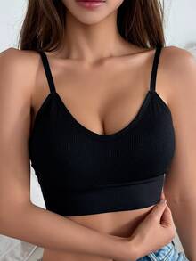 DAZY Solid Color Seamless Women's Bra, No Wire, Comfortable Back, Slight Push-Up, Women's Lingerie Fall - Black - View 3