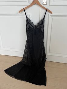 DAZY Sexy Sheer Mesh Lace Patchwork Cami Nightgown For Women Fall - Black - View 4