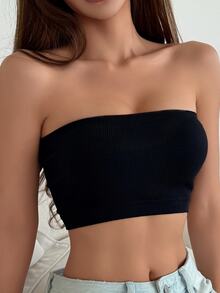 DAZY Women's Solid Color Casual Daily Strapless Bra Fall - Black - View 5