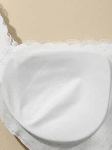 DAZY Lace Patchwork Polka Dot Pattern Padded Bra With Adjustable Spaghetti Strap Women's Lingerie Fall - White - View 10