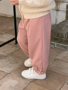 DAZY Baby Girl Loose Thermal Lined Casual Bottoms Fall - Pink - View 1