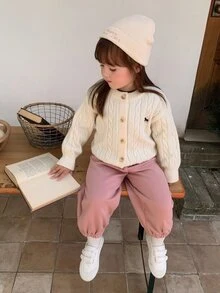 DAZY Baby Girl Loose Thermal Lined Casual Bottoms Fall - Pink - View 6