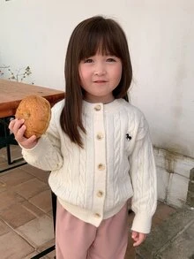 DAZY Baby Girls Round Neck Long Sleeve Solid Color Cardigan Fall - Apricot - View 6