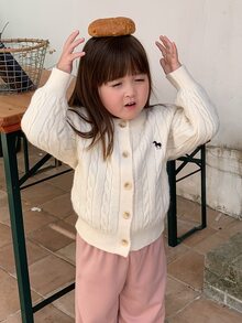 DAZY Baby Girls Round Neck Long Sleeve Solid Color Cardigan Fall - Apricot - View 4