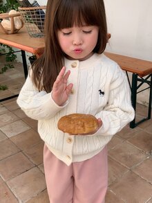 DAZY Baby Girls Round Neck Long Sleeve Solid Color Cardigan Fall - Apricot - View 1