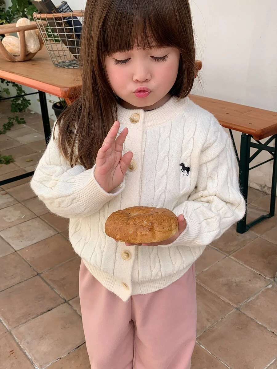 DAZY Baby Girls Round Neck Long Sleeve Solid Color Cardigan Fall - Apricot - View 1