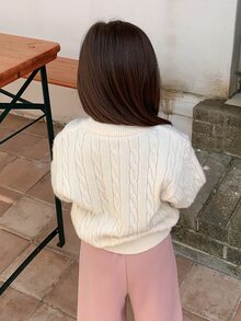 DAZY Baby Girls Round Neck Long Sleeve Solid Color Cardigan Fall - Apricot - View 2