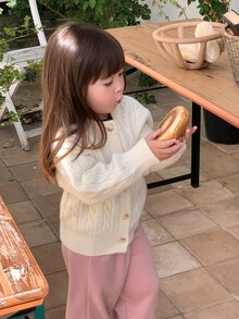 DAZY Baby Girls Round Neck Long Sleeve Solid Color Cardigan Fall - Apricot - View 3