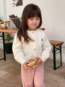 DAZY Baby Girls Round Neck Long Sleeve Solid Color Cardigan Fall - Apricot - View 5