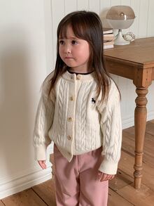 DAZY Baby Girls Round Neck Long Sleeve Solid Color Cardigan Fall - Apricot - View 8