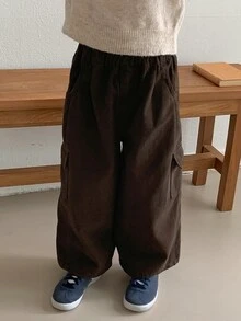 DAZY Young Boy Loose Straight Leg Casual Autumn/Winter Cool Cargo Pocket Denim Jeans - Brown - View 1
