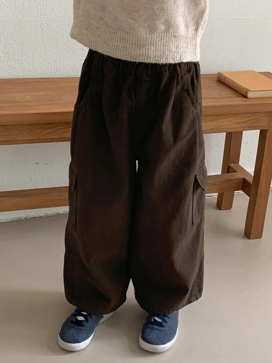 DAZY Young Boy Loose Straight Leg Casual Autumn/Winter Cool Cargo Pocket Denim Jeans - Brown - View 1