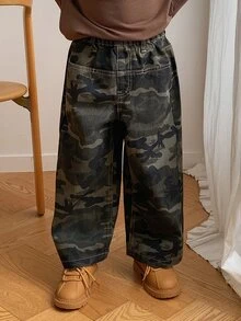 DAZY Boys (Small) Straight Leg Casual Camouflage Loose Fit Autumn/Winter Long Jeans - Army Green - View 4