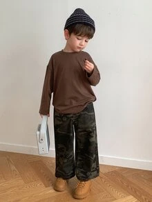DAZY Boys (Small) Straight Leg Casual Camouflage Loose Fit Autumn/Winter Long Jeans - Army Green - View 8