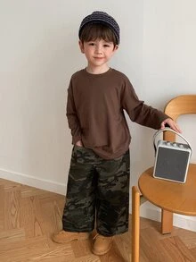 DAZY Boys (Small) Straight Leg Casual Camouflage Loose Fit Autumn/Winter Long Jeans - Army Green - View 5