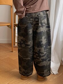 DAZY Boys (Small) Straight Leg Casual Camouflage Loose Fit Autumn/Winter Long Jeans - Army Green - View 2