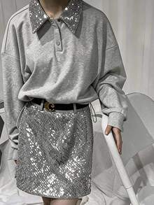 DAZY Women's Colorblock Casual Daily Long Sleeve Sweatshirt Fall - Grey - View 3