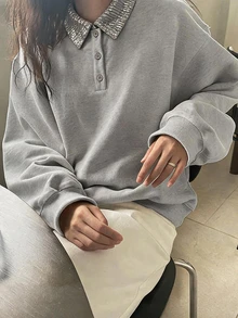 DAZY Women's Colorblock Casual Daily Long Sleeve Sweatshirt Fall - Grey - View 1