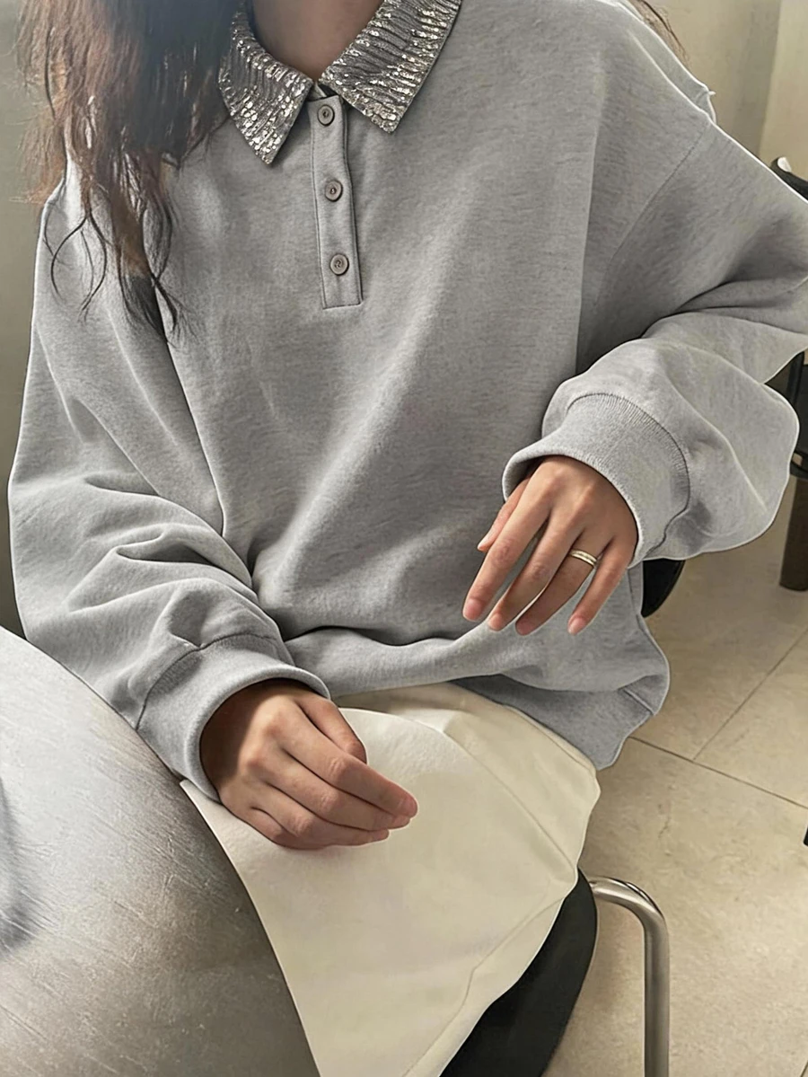 DAZY Women's Colorblock Casual Daily Long Sleeve Sweatshirt Fall - Grey - View 1