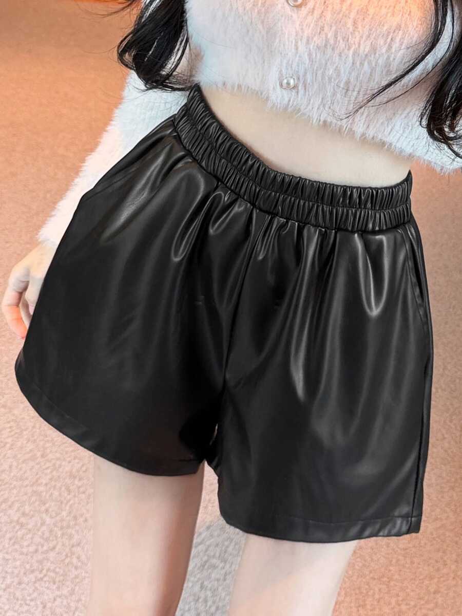 DAZY Women's Solid Color Elastic Waist PU Leather Loose Shorts Summer Halloween Night Going Out Clubbing Black Grunge Sexy Punk - Black - View 1