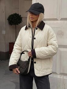 DAZY Women's Lapel Long Sleeve Padded Coat Fall - Apricot - View 5