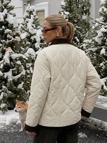DAZY Women's Lapel Long Sleeve Padded Coat Fall - Apricot - View 2