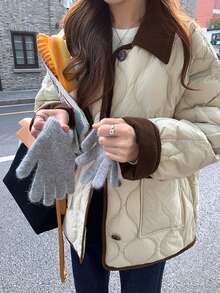 DAZY Women's Lapel Long Sleeve Padded Coat Fall - Apricot - View 7