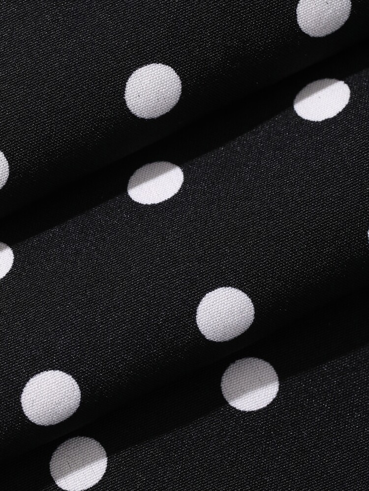 DAZY Polka Dot Print Wide Leg Pants With Elastic Waist For Women - Black - View 9