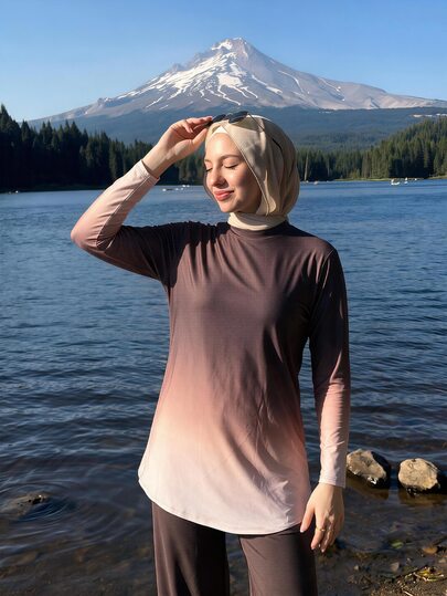Swim Mulvari Minimalist Sports Set, All-Day Comfort, Loose Fit, Suitable For Daily Wear, Sports, Exercise, Fitness, Comfortable And Stylish, Featuring Gradient Effect Print Color, Fitness Training, Gym, Pilates... Sports And Fitness, Daily Casual, Smoky Gray, Summer Vacation Style