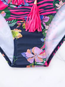 Swim Lushoire 夏季海滩花卉印花前系带连体泳衣女士泳装 - 彩色 - 查看 6