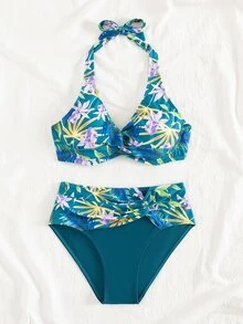 Swim Lushoire Women's Floral & Plant Print Bikini Set For Summer Vacation,Summer Beach - Multicolor - View 7