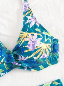 Swim Lushoire Women's Floral & Plant Print Bikini Set For Summer Vacation,Summer Beach - Multicolor - View 5