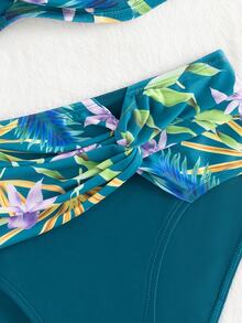 Swim Lushoire Women's Floral & Plant Print Bikini Set For Summer Vacation,Summer Beach - Multicolor - View 6