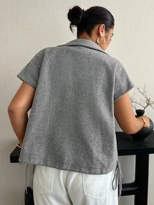 Dazy Plus Autumn Sleeveless Casual Layering High Neck Loose Wool Jacket - Grey - View 2