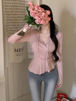DAZY 걸 브이넥 긴팔 한국 스타일 걸리시 스웨터 가을