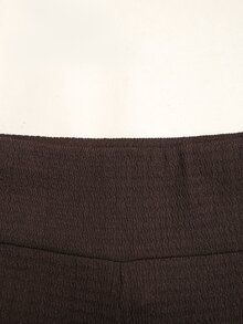 SHEIN 青少年女孩 2件組休閒優雅咖啡棕色紋理針織布蕾絲飾邊長袖修身針織上衣與喇叭褲套裝 - 棕色 - 查看 7