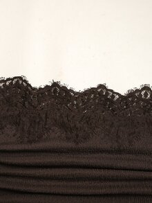 SHEIN 青少年女孩 2件組休閒優雅咖啡棕色紋理針織布蕾絲飾邊長袖修身針織上衣與喇叭褲套裝 - 棕色 - 查看 4