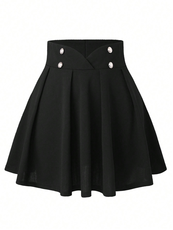 SHEIN Unity Rok Ukuran Plus Tombol Ganda Plain Anggun