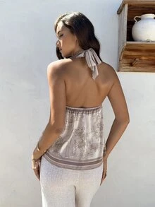 Aloruh Women's Spring/Summer Vacation Printed Scarf Bohemian Style Sexy Vest Golf White - Khaki - View 5