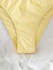 SHEIN Swim 女士夏季沙滩纯色串珠吊带性感比基尼和三角泳裤套装 - 黃色 - 查看 5