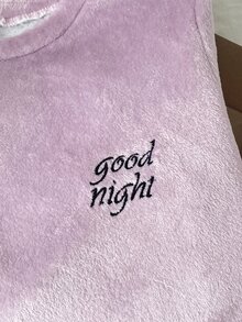 SHEIN 青少年女孩寬鬆休閒極簡舒適圓領長袖抓絨上衣格紋長褲家居服 - 淡紫色 - 查看 4