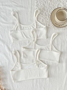 SHEIN Atasan Tank Top Leher Persegi Kasual Sederhana untuk Remaja Perempuan dengan Bantalan Cup, Bra Bergaris Bordir Motif Pita yang Nyaman dan Ramah Kulit, Set 3 Potong Warna Putih, Cocok untuk Semua Musim - Putih - View 4