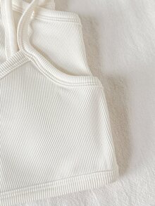 SHEIN Atasan Tank Top Leher Persegi Kasual Sederhana untuk Remaja Perempuan dengan Bantalan Cup, Bra Bergaris Bordir Motif Pita yang Nyaman dan Ramah Kulit, Set 3 Potong Warna Putih, Cocok untuk Semua Musim - Putih - View 2