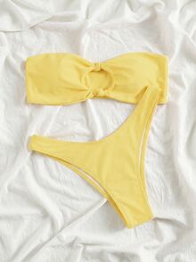 Swim Mod Two-Piece Swimwear, Wireless Bandeau Top, Triangle Bikini Bottom - Yellow - View 4