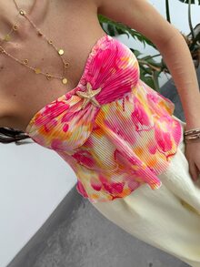 Aloruh 浪漫约会/度假无肩带修身短款褶皱扎染女式上衣，春夏款 - 彩色 - 查看 1